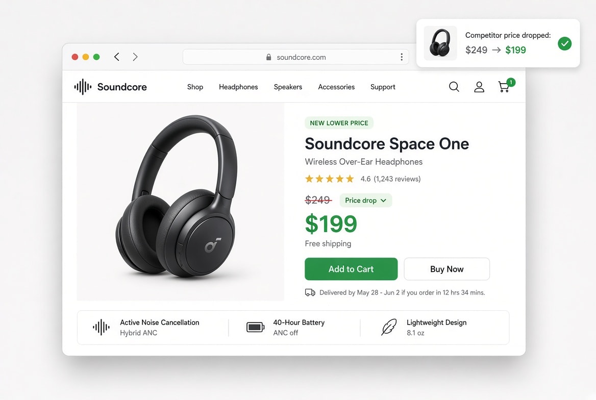 Alert for a price drop of a competitor's headphone