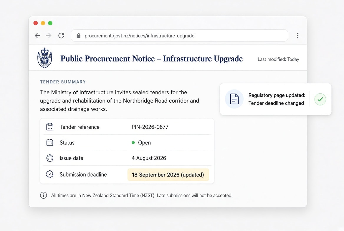 Alert showing a submission deadline date change on a government website