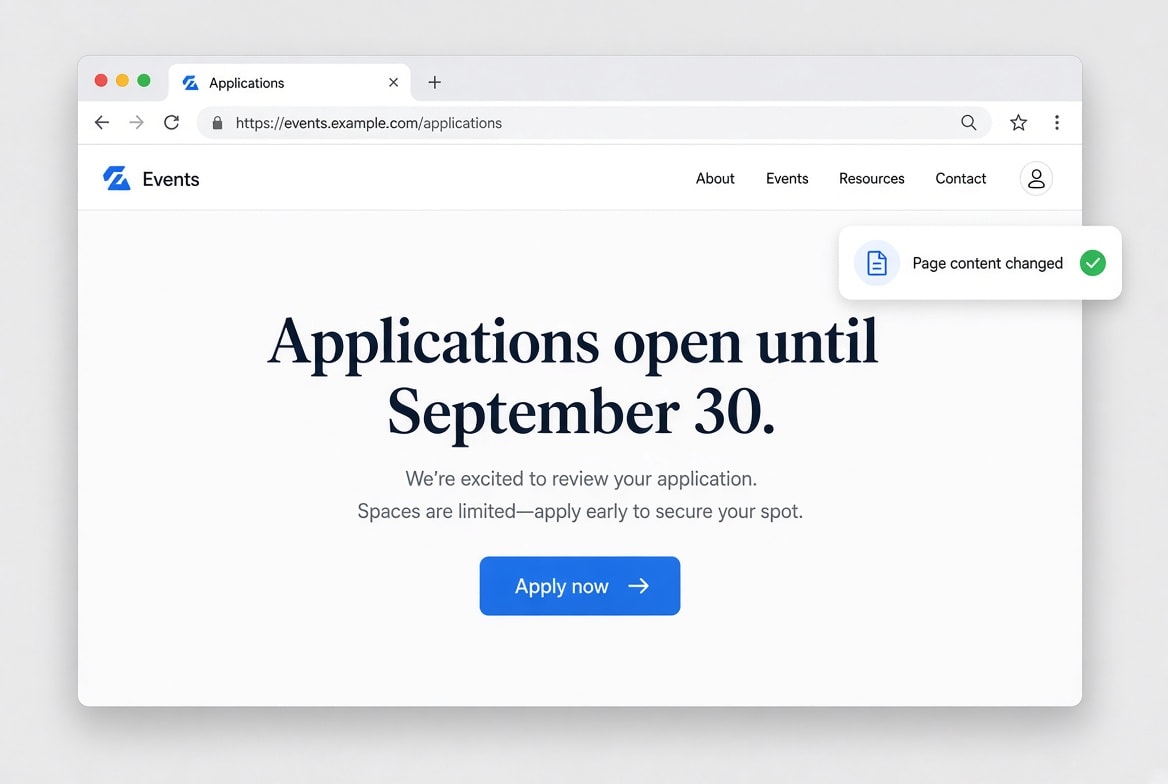 Alert showing that the page content has changed